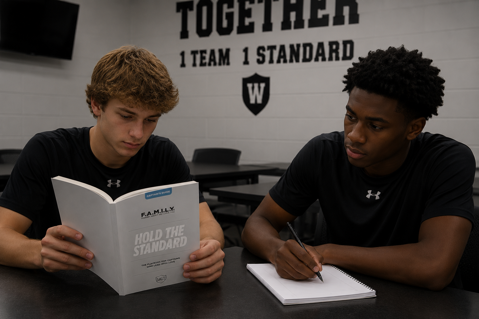 Coach leading a team through the S.A.L.T. respect pledge